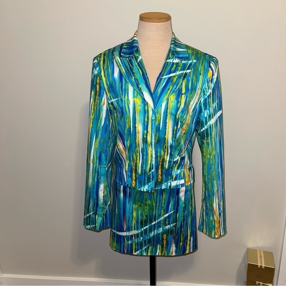 Cache Women Cotton Blend Multicolor Waterfall Print Suit Size 10/12 - Picture 8 of 8